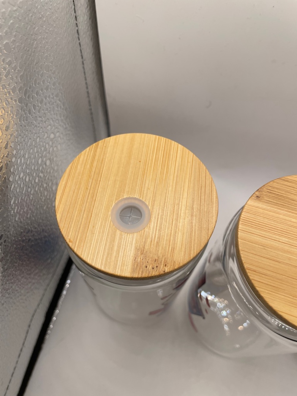 Hand Crafted Blue Stitch Valentine Glass Canisters with Bamboo Lids - Picture 5 of 5
